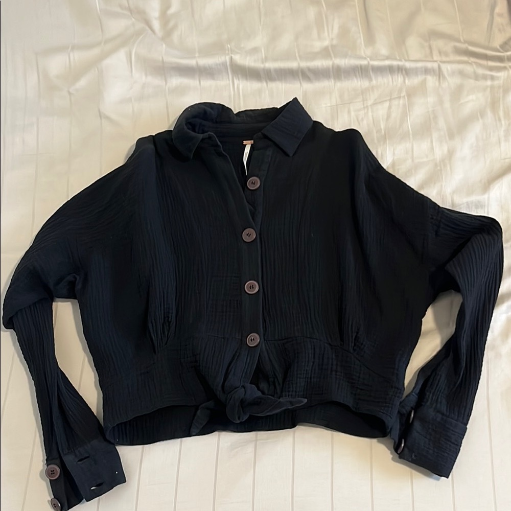 Free People Black lightweight Button-Up Women's Top